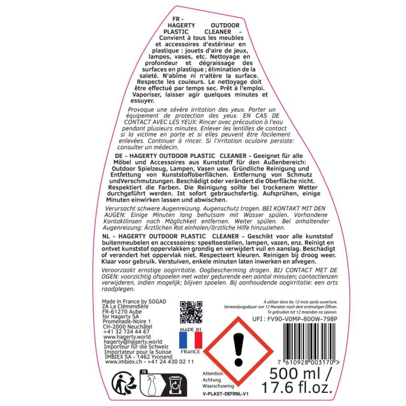 Outdoor Plastic Cleaner : Detergente per mobili in plastica da esterno Outdoor Plastic Cleaner : Detergente per mobili in plastica da esterno