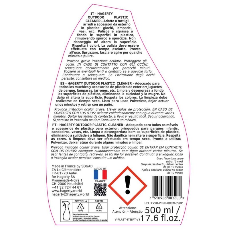 Outdoor Plastic Cleaner : Detergente per mobili in plastica da esterno